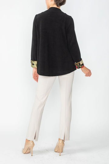 Black Japanese Print Hi Neck Jacket